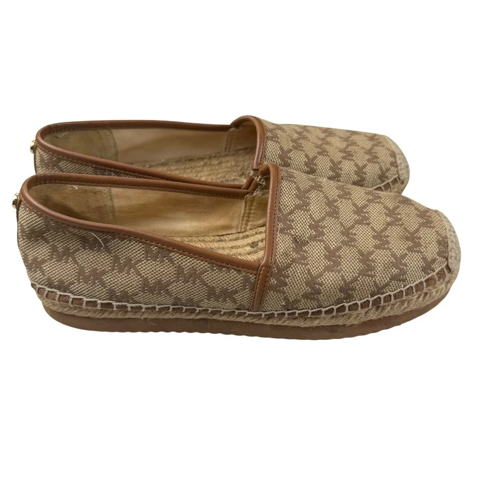 Michael Kors Kendrick Espadrille Flats Brown Signature Logo Canvas MV21L 8.5M
